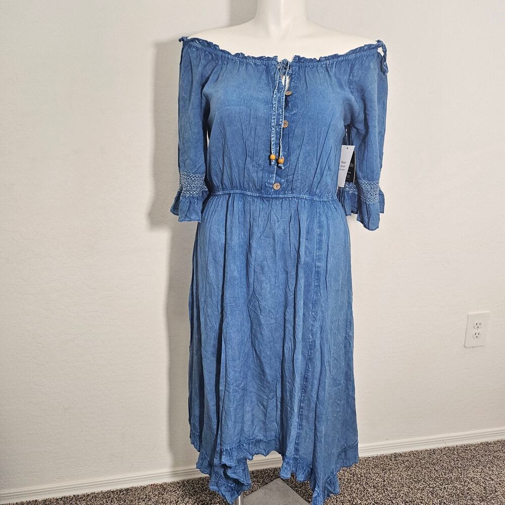 Mlle Gabrielle off the shoulder high low dress sz L